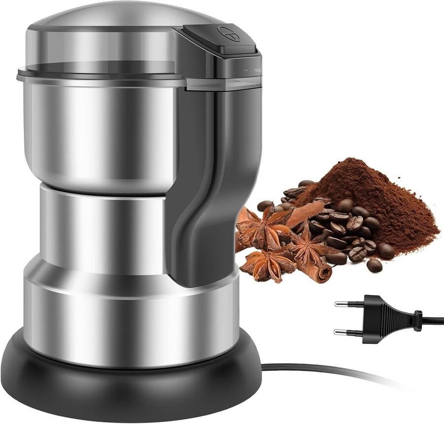 Elektrische Koffiemolen Koffiebonenmaler Kruidenmaler Verse Koffie Malen Roestvrijstalen Messen 150 Watt Zilver