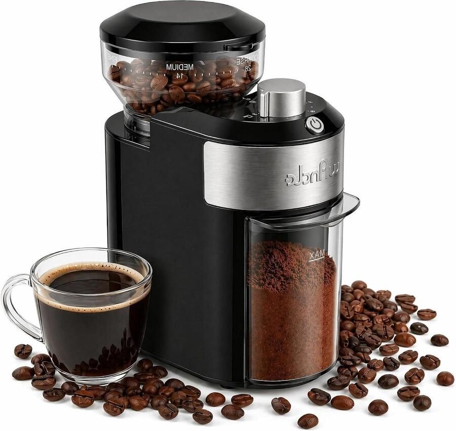 Elektrische Koffiemolen Koffiemaler Burr Verse Koffie Zetten 28 Maalniveaus 2-12 Kopjes Zilver