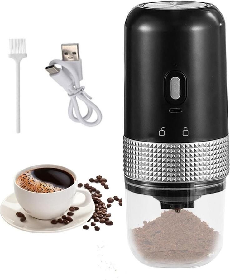 Elektrische Koffiemolen Draagbare Molen Verse Koffie Zetten Instelbare Maalgraad 25g Capaciteit Zwart