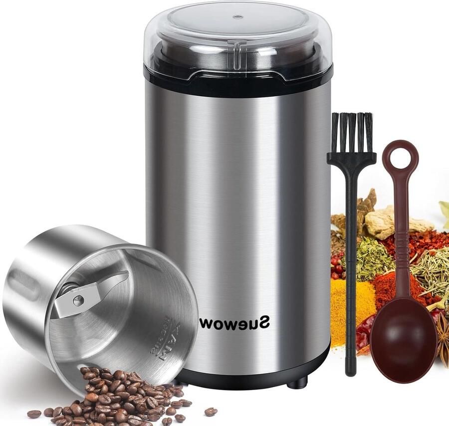 Elektrische Koffiemolen Kruidenmolen Verse Ingrediënten Malen Krachtige 200 Watt Motor 80 Gram Capaciteit Zilver