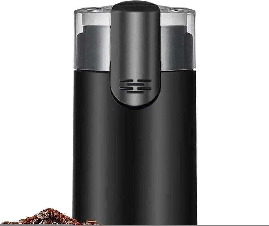 Elektrische Koffiemolen Maalmolen RVS Koffiebonen Malen Transparant Deksel 9.2x9.2x17.2cm Zwart