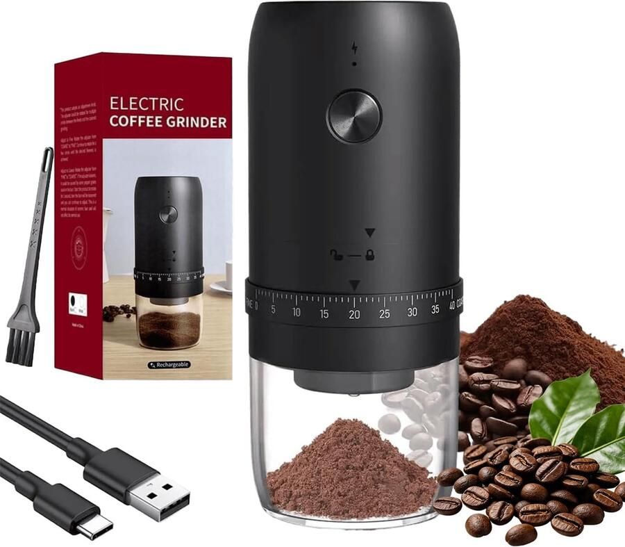 Elektrische koffiemolen met 40 maalgraden USB-C oplaadbaar met keramisch maalwerk en automatische uitschakeling 25 g in 2 minuten snelle compacte koffiemolen voor reizen camping kantoor