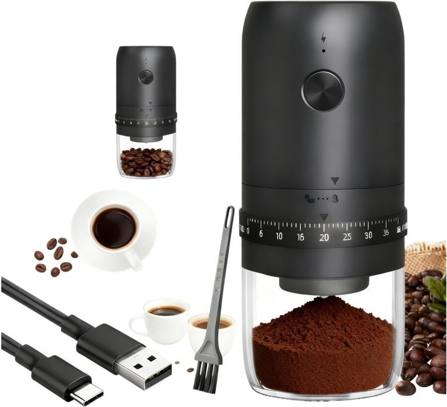 Elektrische Koffiemolen met Keramische Conische Maalsteen 40 Fijnheidsstanden USB Oplaadbaar Voor Koffiebonen Noten en Kruiden