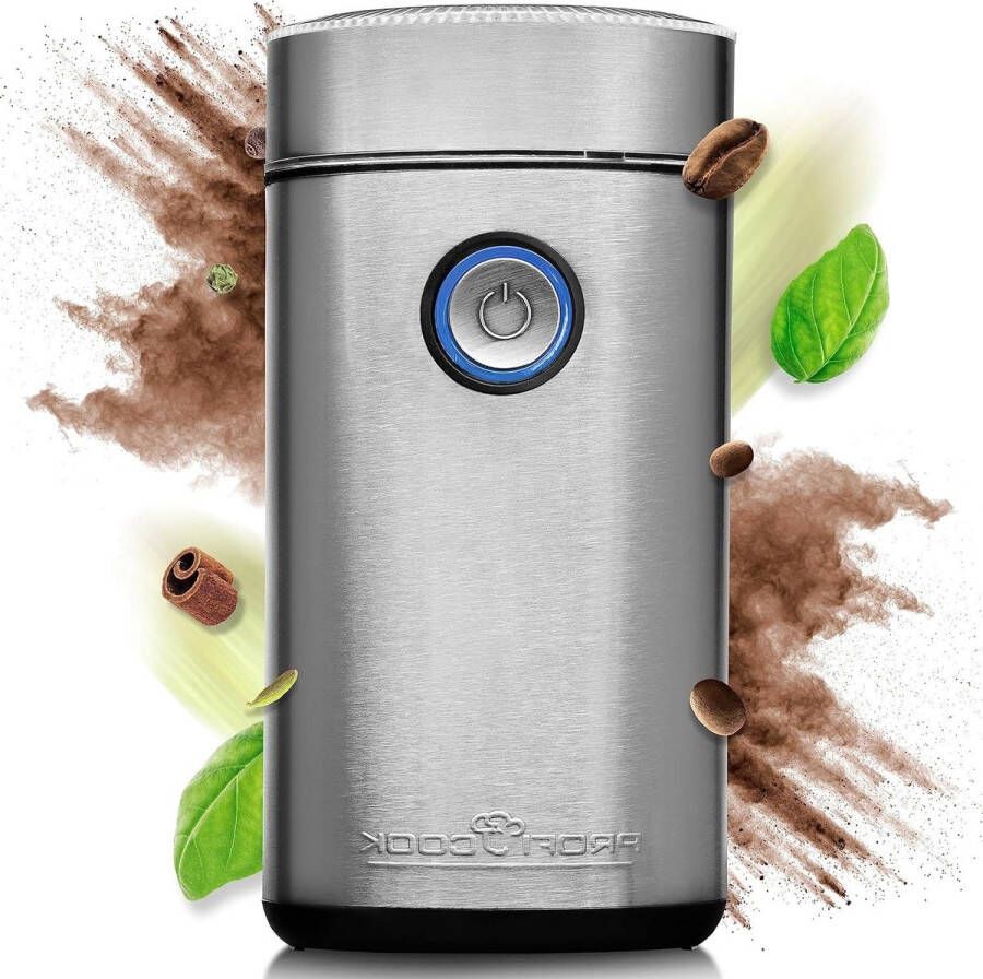 Elektrische koffiemolen met 2 roestvrijstalen messen koffiebonen malen kijkvenster & 40gr. bakje 150W roestvrij staal PC KSW 1216