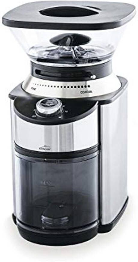 Elektrische koffiemolen met roestvrijstalen conische platen 19 maalstanden veiligheidsvergrendeling en 200 g capaciteit