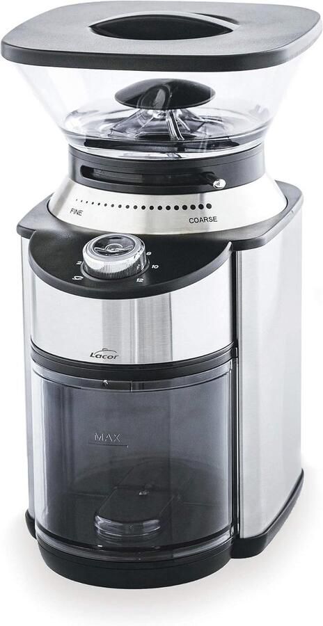 Elektrische koffiemolen met roestvrijstalen conische platen 19 maalstanden veiligheidsvergrendeling en 200 g capaciteit