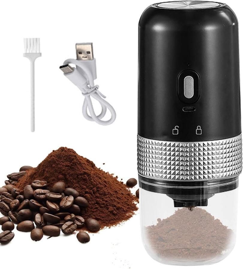 Elektrische Koffiemolen Reismolen Compact Verse Koffie Zetten Verstelbare Maalgraad 25g Capaciteit Zwart