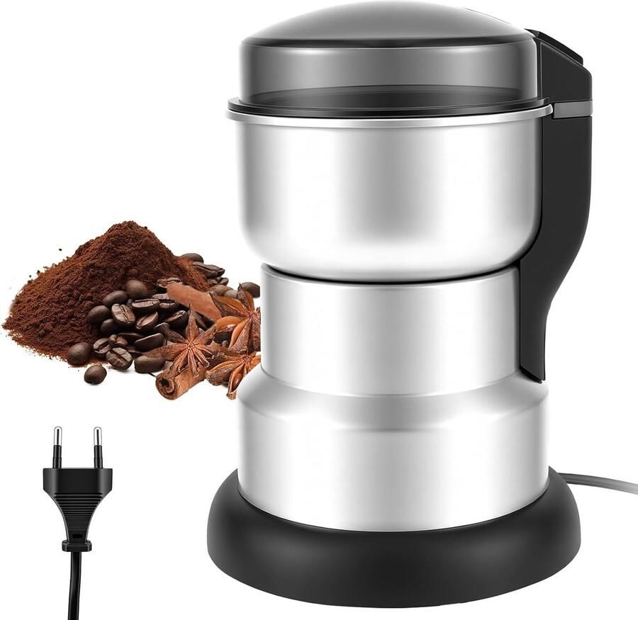 Elektrische Koffiemolen Roestvrijstaal 12 x 17 cm Compacte Koffiemolen met Draagbaar Ontwerp Voor Koffiebonen en Specerijen