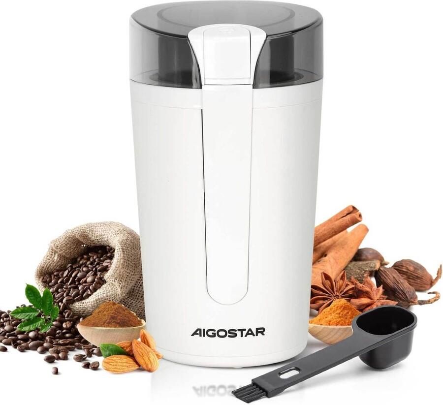 Elektrische Koffiemolen Specerijenmolen Hakmolen Snel Malen Roestvrij Staal Messen 60 Gram Capaciteit Wit