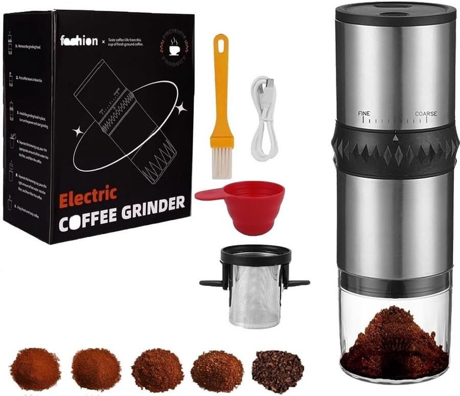 Elektrische Koffiemolen USB Oplaadbaar & 10 Fijnafstellingen Draagbaar voor Thuis en Kantoor