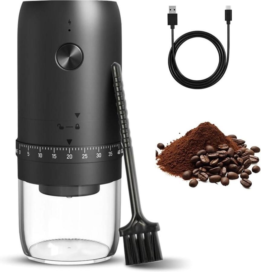 Elektrische koffiemolen zwart Oplaadbaar met 40 maalinstellingen voor Espresso en Filterkoffie