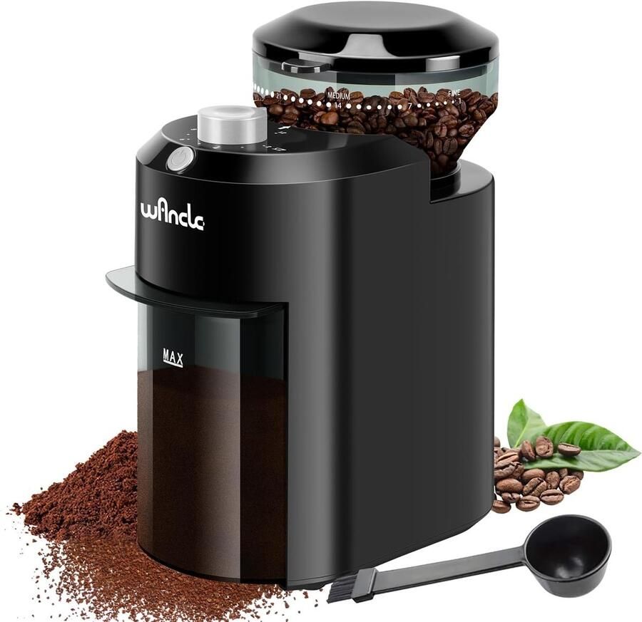 Elektrische Koffiemolen Zwart Zilver Instelbare Maalstanden Geschikt voor 2-12 Kopjes Voor Koffieliefhebbers