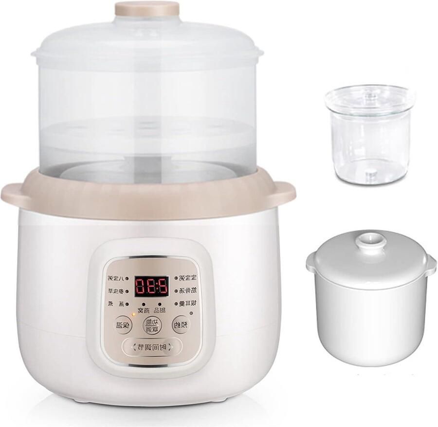 Elektrische kookpan 1 L keramische voering slowcooker huishoudelijke kookpot met 24-uurs slimme afspraakfunctie voor kleine gezinnen wit + B (wit + b)