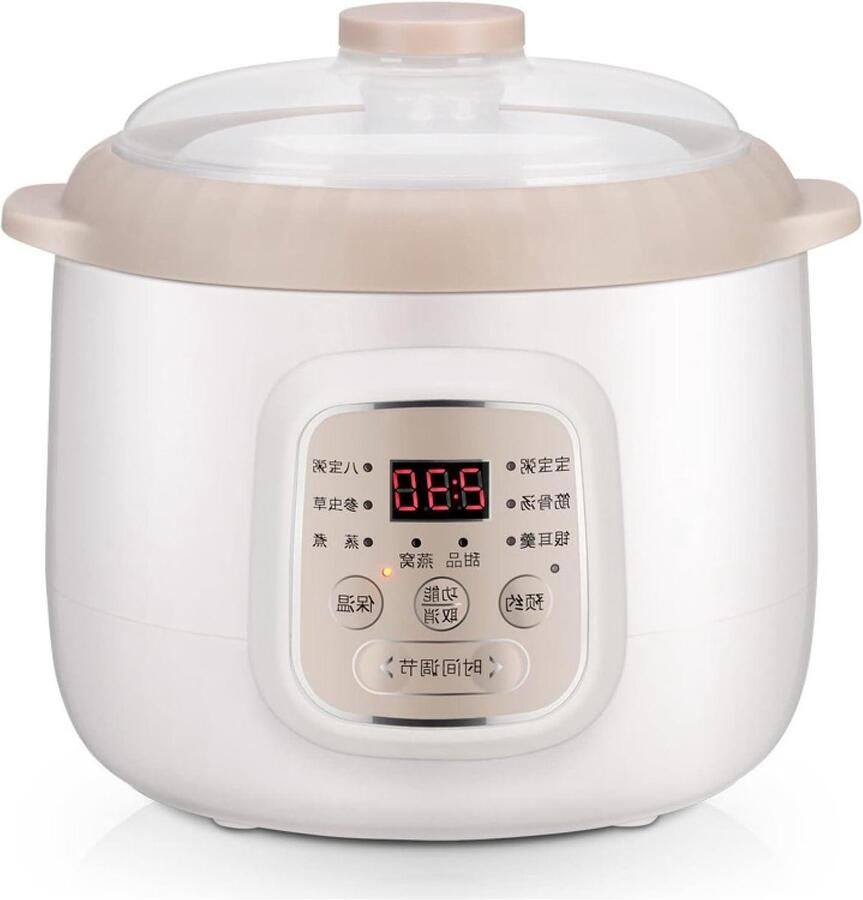 Elektrische kookpan 1 L keramische voering slowcooker huishoudelijke kookpot met 24-uurs slimme afspraakfunctie voor kleine gezinnen wit + B (wit + a)