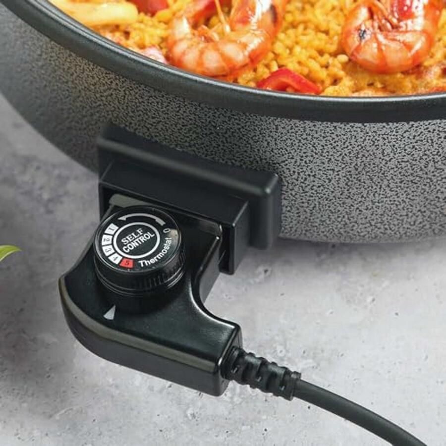 Elektrische kookpan 10 liter 1500W met glazen deksel en veiligheidsklep