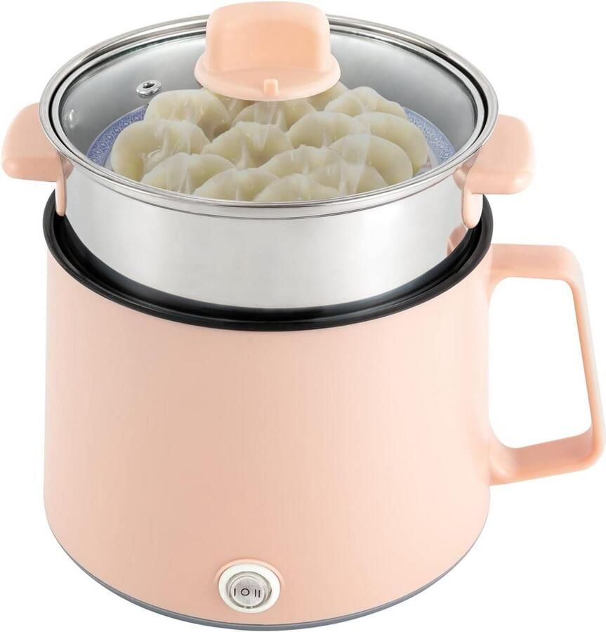Elektrische Kookpan 1.7L met Antiaanbaklaag en Stoominzet Compacte Multicooker voor Ramen Noodle of Steak