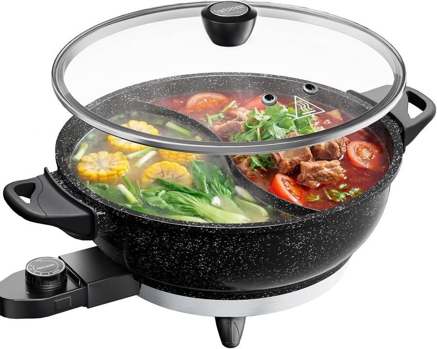 Elektrische Kookpan Dubbele Smaakpan Gezellig Tafelen Twee Bouillons Tegelijk 4 Liter Inhoud Zwart - Foto 1