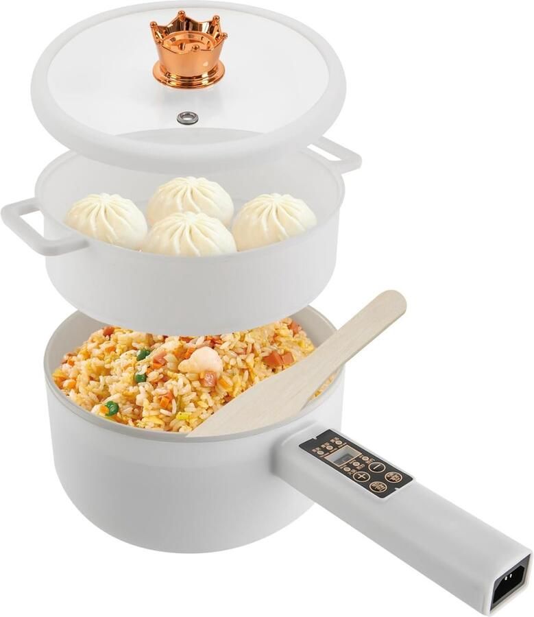 Elektrische Kookpan Mini Braadpan Snel Koken Met Stoompan 1.6 Liter Wit