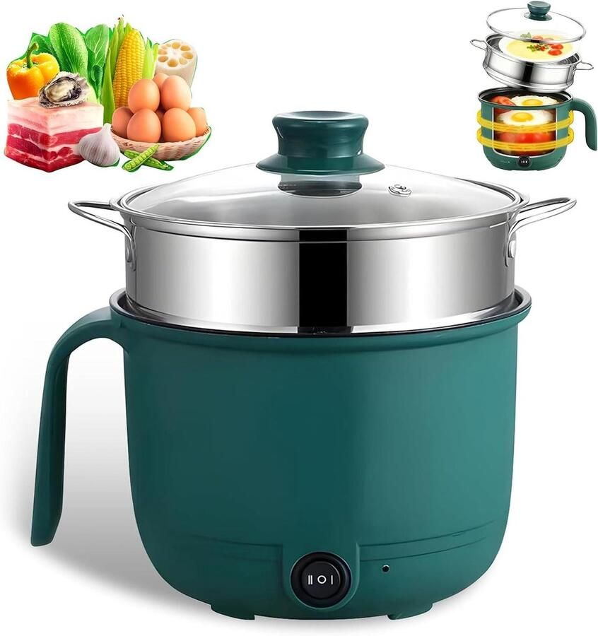 Elektrische Kookpan Mini Fornuis Snelle Maaltijden Compact Multifunctioneel 1.5 Liter Groen