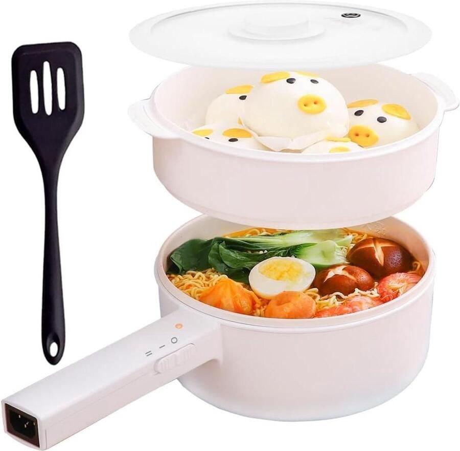 Elektrische Kookpan Mini Kookpot Snel Maaltijden Bereiden Keramische Antiaanbaklaag 1.5 Liter Wit