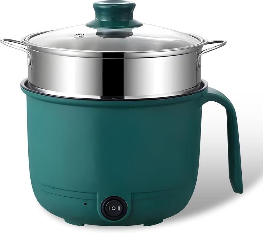 Elektrische Kookpan Mini Kookpot Snel Maaltijden Koken Met Stoommandje 1.3 Liter Groen