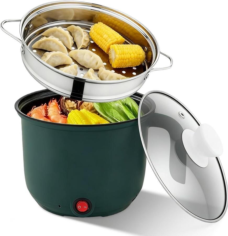 Elektrische Kookpan Mini Multicooker Snel Maaltijden Bereiden Dubbele Laag Isolatie 1.5 Liter Groen