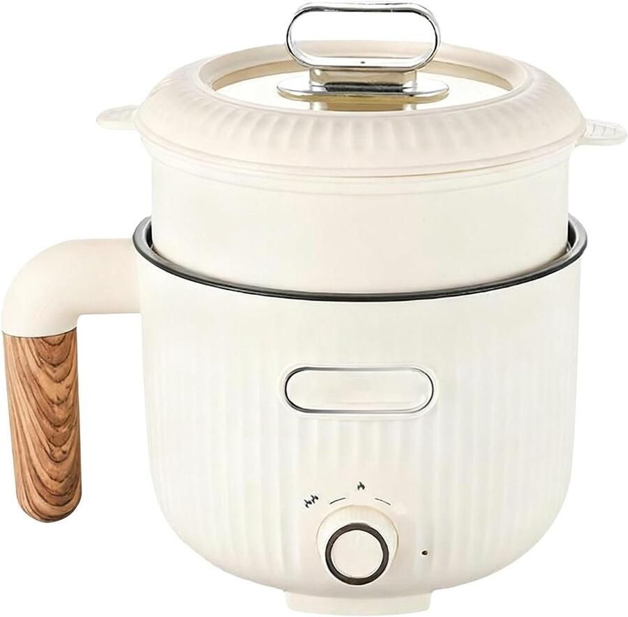 Elektrische Kookpan Mini Soeppan Reispan Snel Koken Antiaanbaklaag 2 Liter Beige