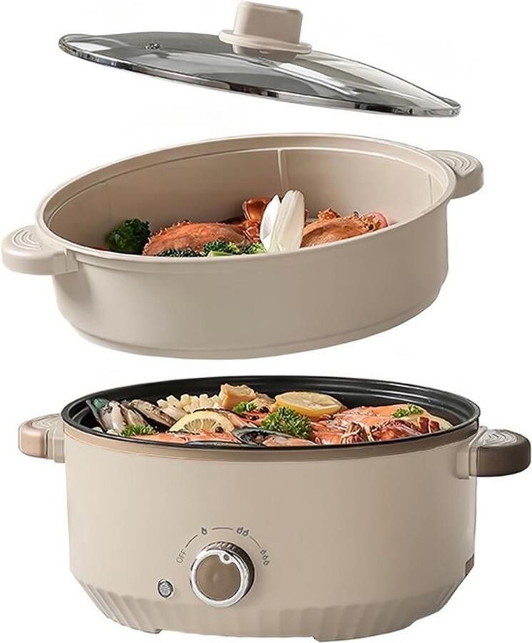 Elektrische kookpan Multicooker Koken thuis Dubbel stoominzetstuk 4.6 Liter Beige