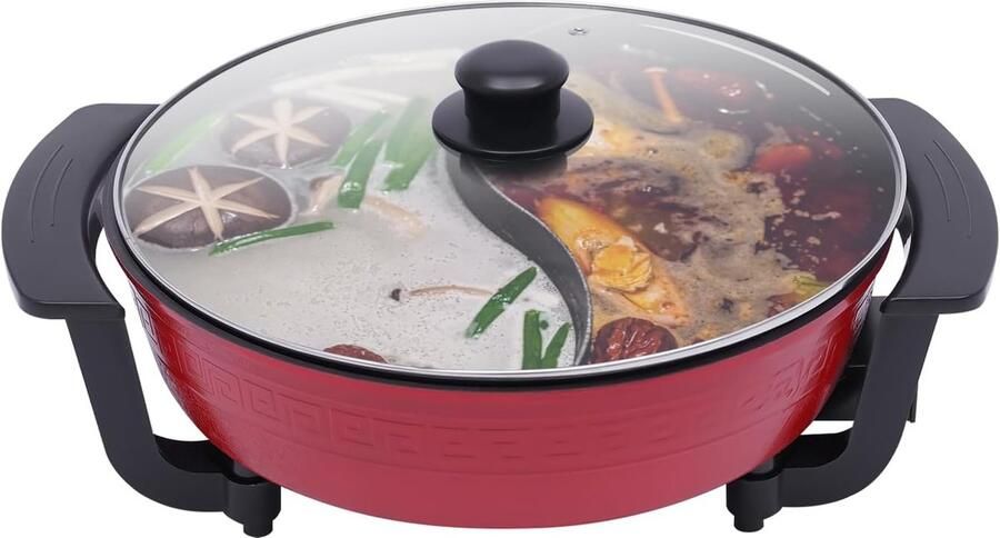 Elektrische Kookpan Multicooker Soepketel Gezellig Tafelen Snelle Gelijkmatige Warmte 6 Liter Capaciteit Rood