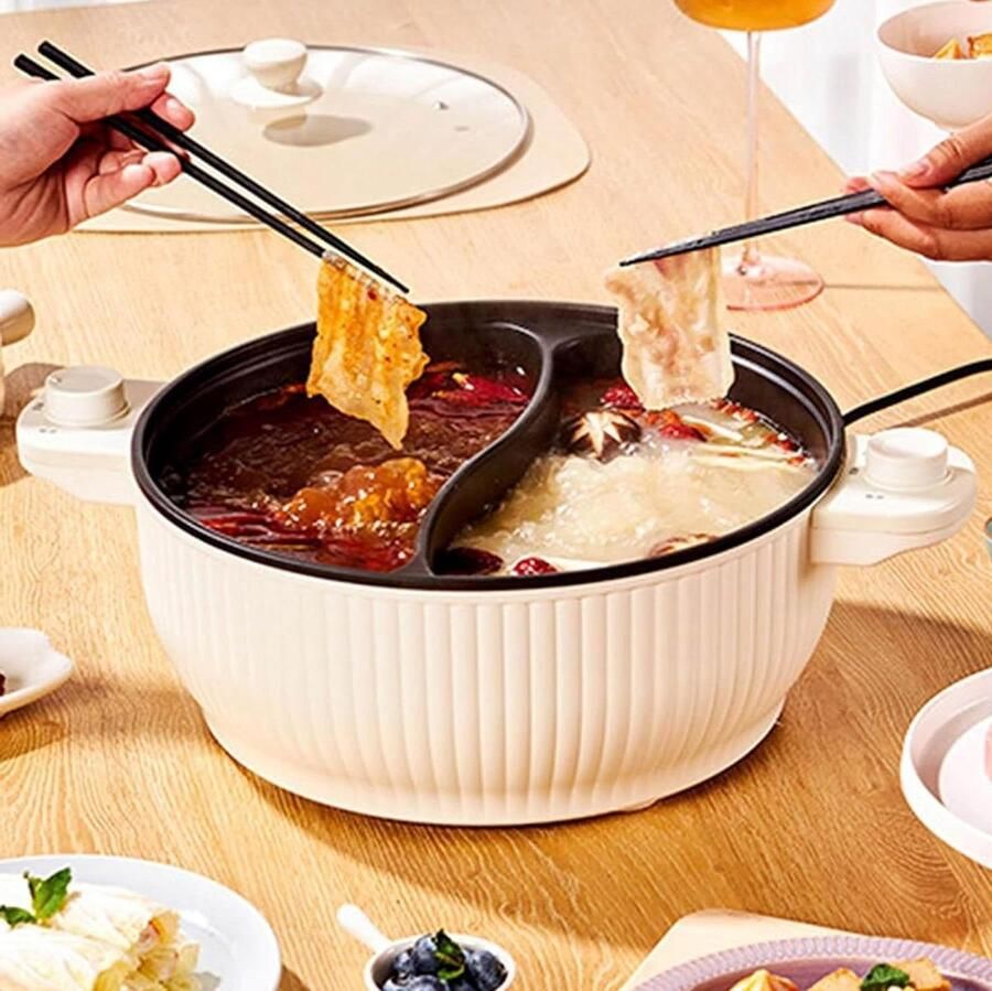 Elektrische Kookpan Multifunctionele Pan Samen Koken Dubbele Smaken Compartimenten 7 Liter Zwart