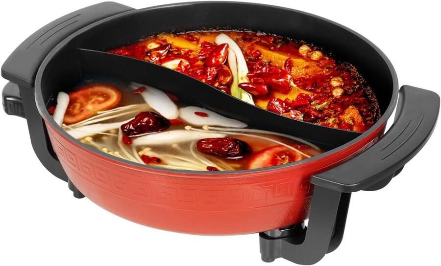 Elektrische Hot Pot Fonduepan Elektrisch Gezellig Eten Dubbele Kookplaat 6 liter Rood