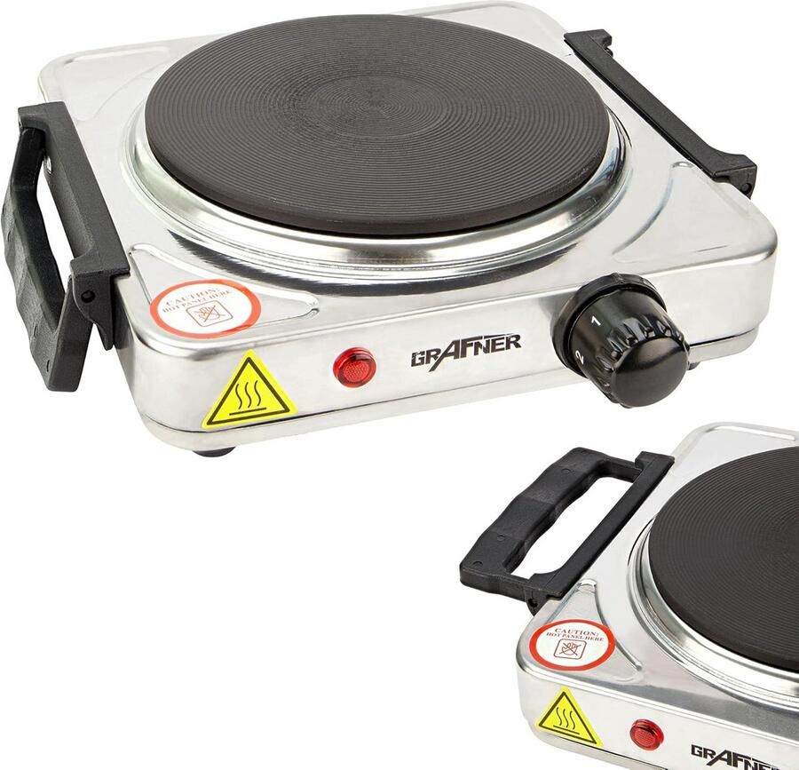 Elektrische Kookplaat 1000W met Inklapbare Handgrepen en RVS Behulzing