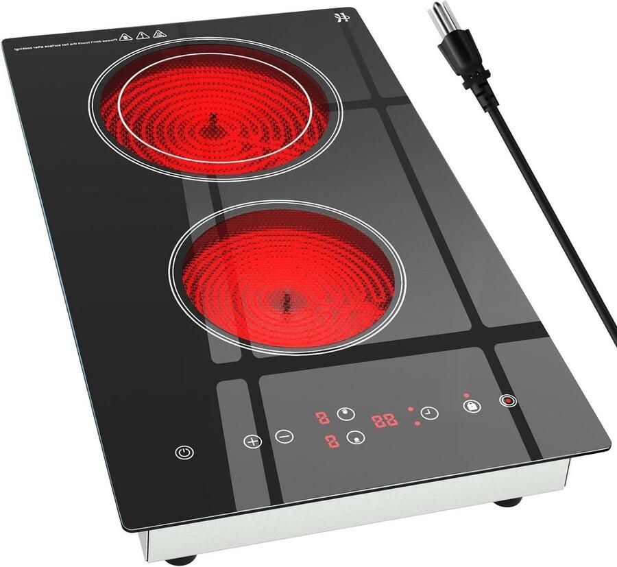Elektrische kookplaat 2 branders 1800 W stralende elektrische kookplaat 120 V met aanrecht en ingebouwd ontwerp 12 inch Touch Control keramische kookplaat met veiligheidsslot 9 niveaus