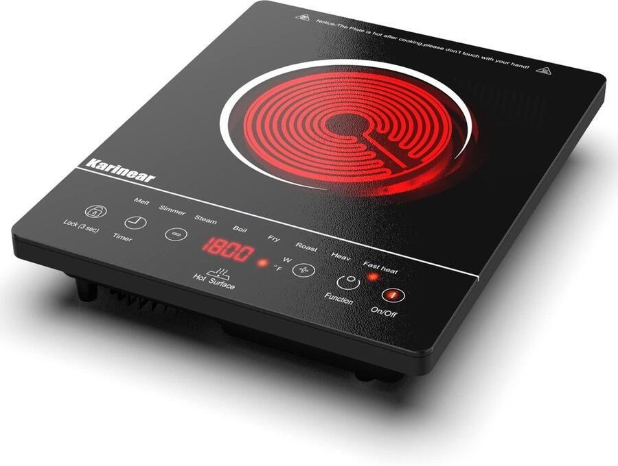 Elektrische Kookplaat Draagbaar 2000 W Vermogen 1 Glas-Keramische Kookplaat Vrijstaand Timer Functie