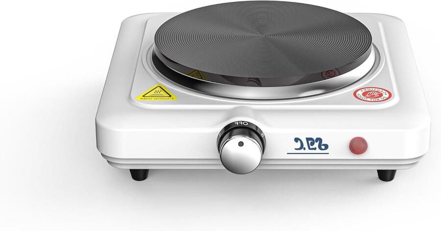Elektrische Kookplaat Draagbaar Fornuis Kamperen Buiten Enkele Gietijzeren Plaat 1000 Watt Wit