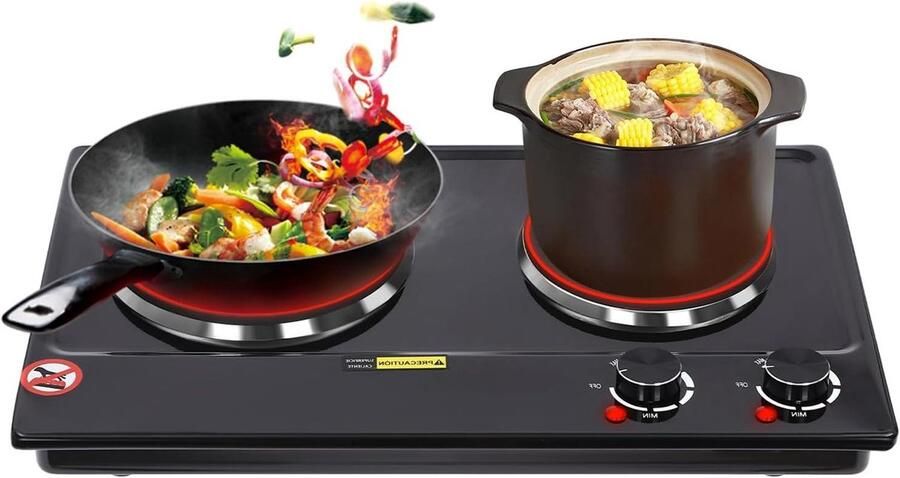 Infrarood kookplaat Dubbele kookplaat Mobiel Koken 6 Warmtestanden 52 x 36 x 7 cm Zwart