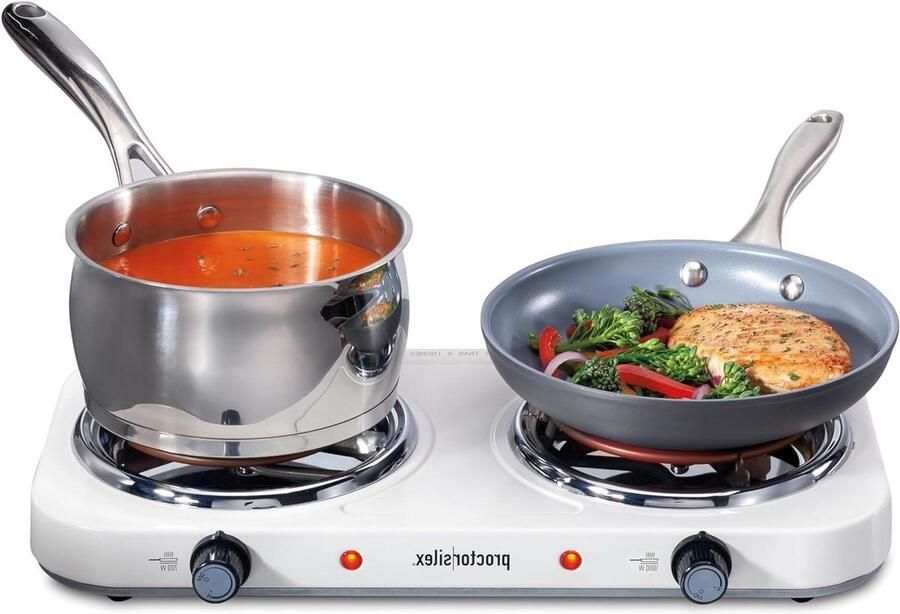 Elektrische Kookplaat Dubbele Mini Fornuis Veelzijdig Koken Instelbare Temperatuur 1700 Watt Wit Roestvrijstaal