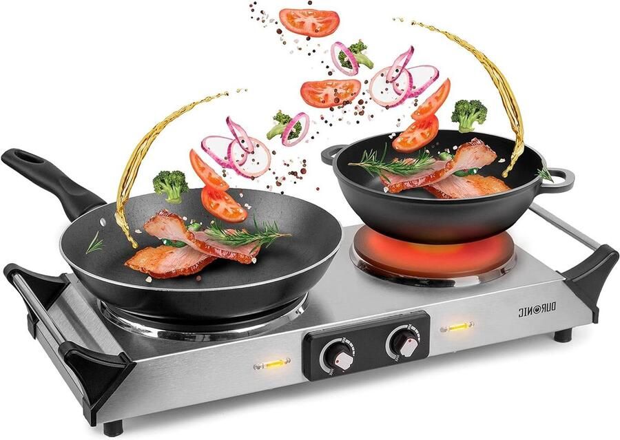 Elektrische Kookplaat Dubbele Pit Compact Koken Roestvrij Staal 2500 Watt Zilver