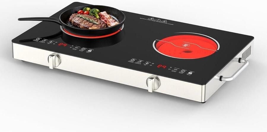 Elektrische Kookplaat Dubbele Plaat Snel Koken 9 Vermogensstanden 355 x 565 cm Zwart