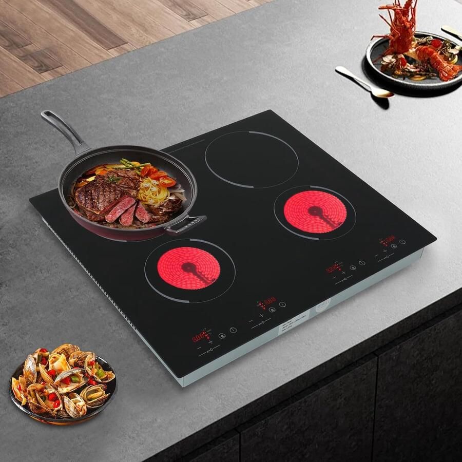 Elektrische Kookplaat Inbouw Fornuis Snel Koken 4 Kookzones 59.6x51cm Zwart