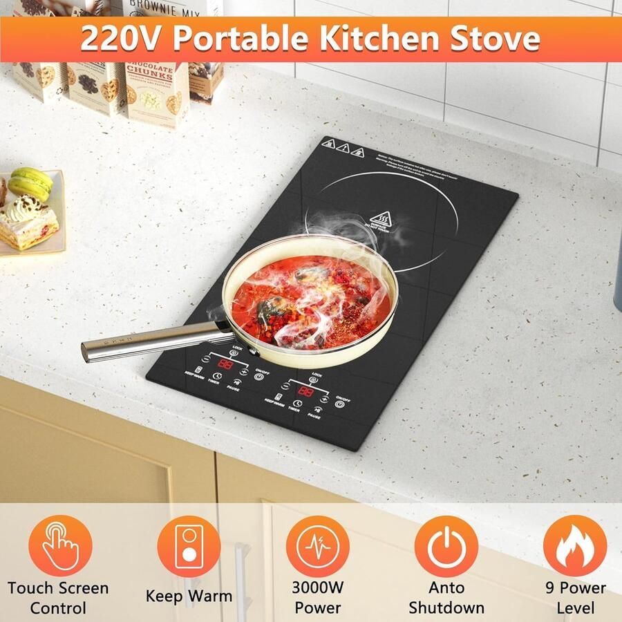 Elektrische Kookplaat Inbouw Fornuis Snel Koken Sensor Touch Bediening 12 Inch Zwart