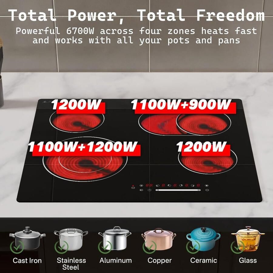 Elektrische Kookplaat Keramische Kookplaat Inbouw Dagelijks Koken Slider Touch Bediening 60 cm Zwart
