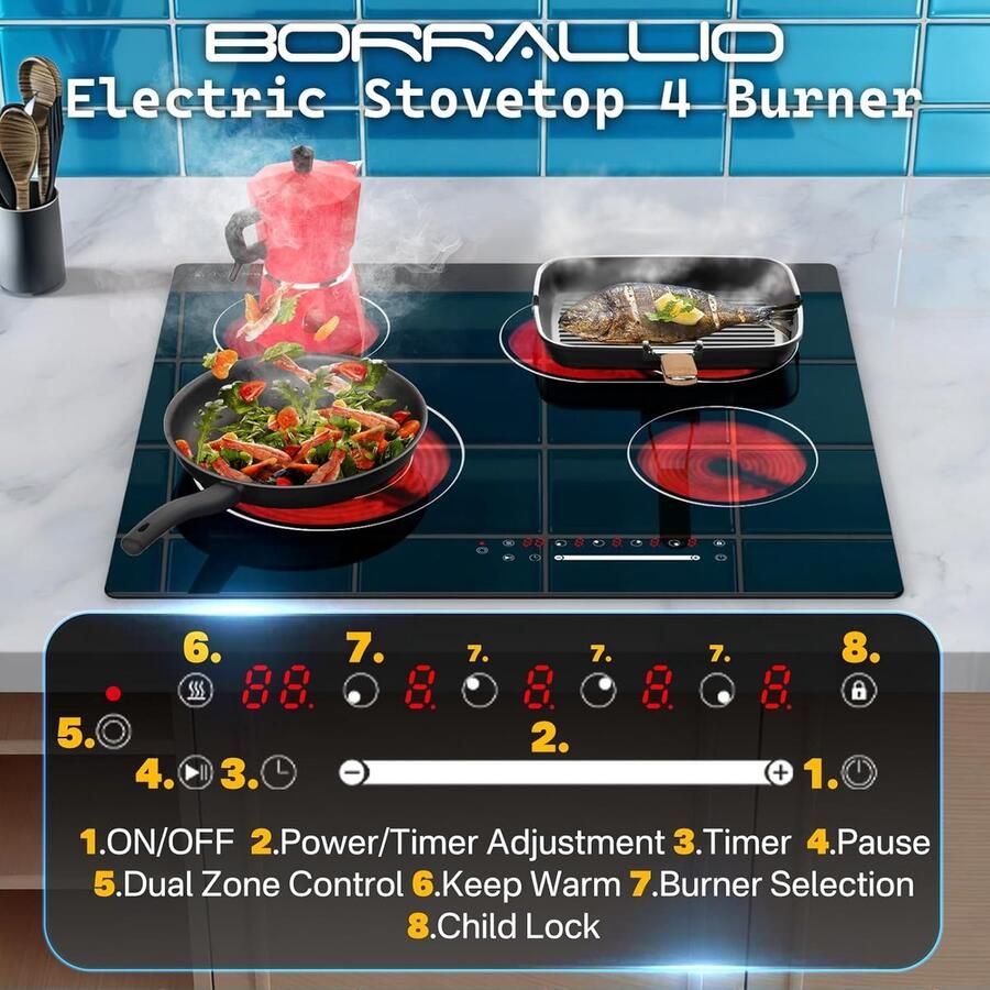 Elektrische Kookplaat Inbouwfornuis Plaat Thuis Koken Slider Touch Bediening 60 cm Zwart