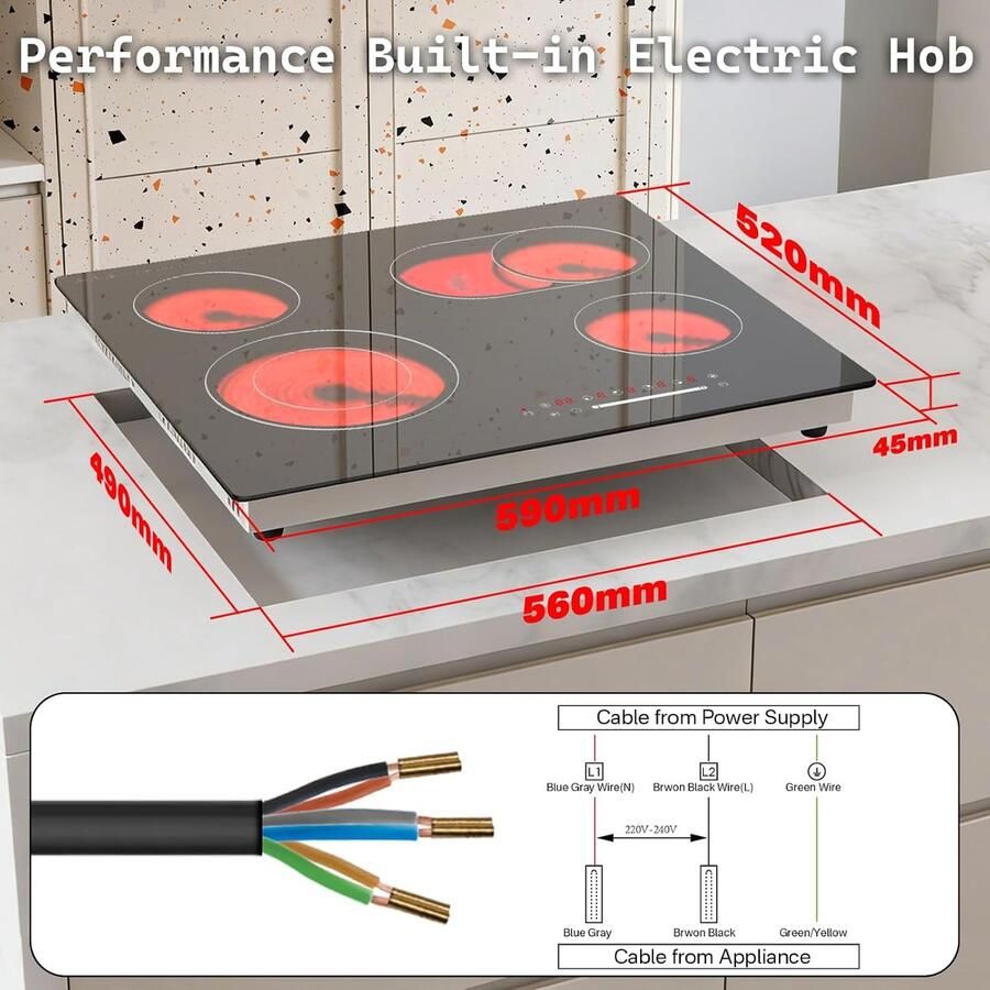 Elektrische Kookplaat Keramische Kookplaat Inbouw Dagelijks Koken Slider Touch Bediening 60 cm Zwart - Foto 2