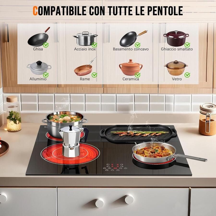 Elektrische Kookplaat Keramische Kookplaat Snel Koken Flexibele Zones 60 cm Zwart