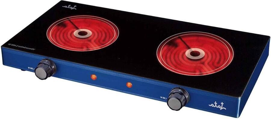 Elektrische Kookplaat Keramische Kookplaat Tafelmodel Koken en Verwarmen Twee Calorische Platen 2400 Watt Metallic Blauw