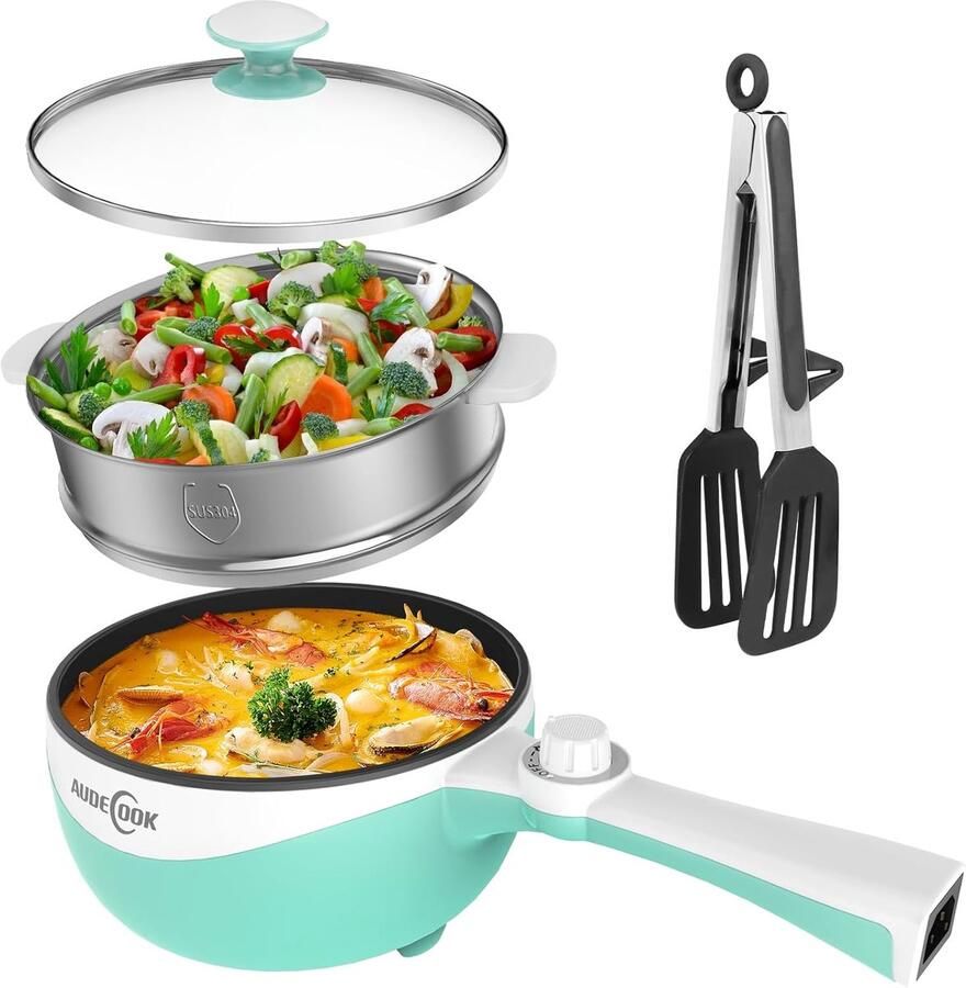 Elektrische Kookpot Mini Koekenpan Snel Koken Draagbaar Non-stick 1.7 Liter Groen