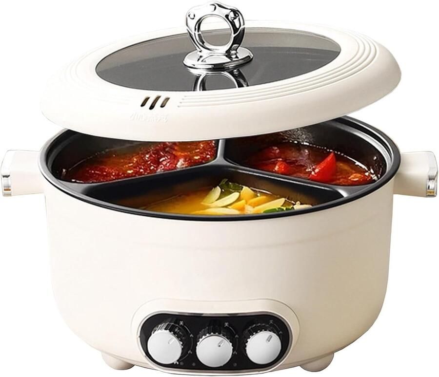Elektrische Kookpot Multifunctionele Pan Samen Koken Drie Kookzones 5.3 Liter Zilver