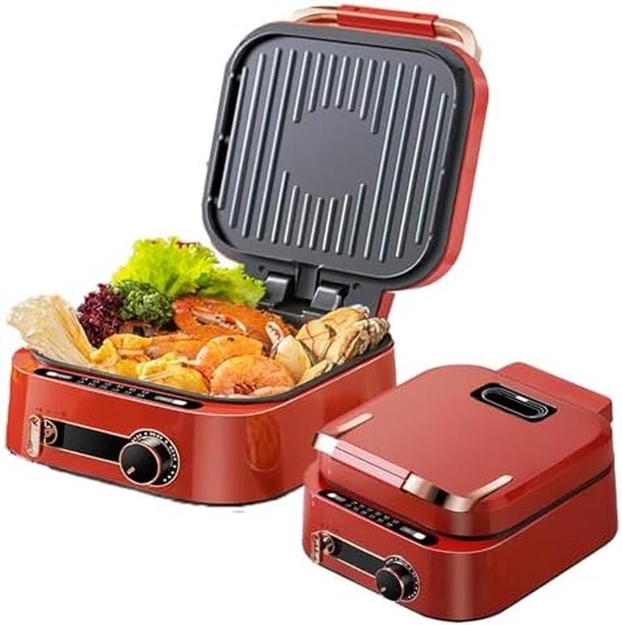 Elektrische Kookpot Multifunctionele Pan Veelzijdig Koken Dubbelzijdig Bakken 2.5 Liter Rood