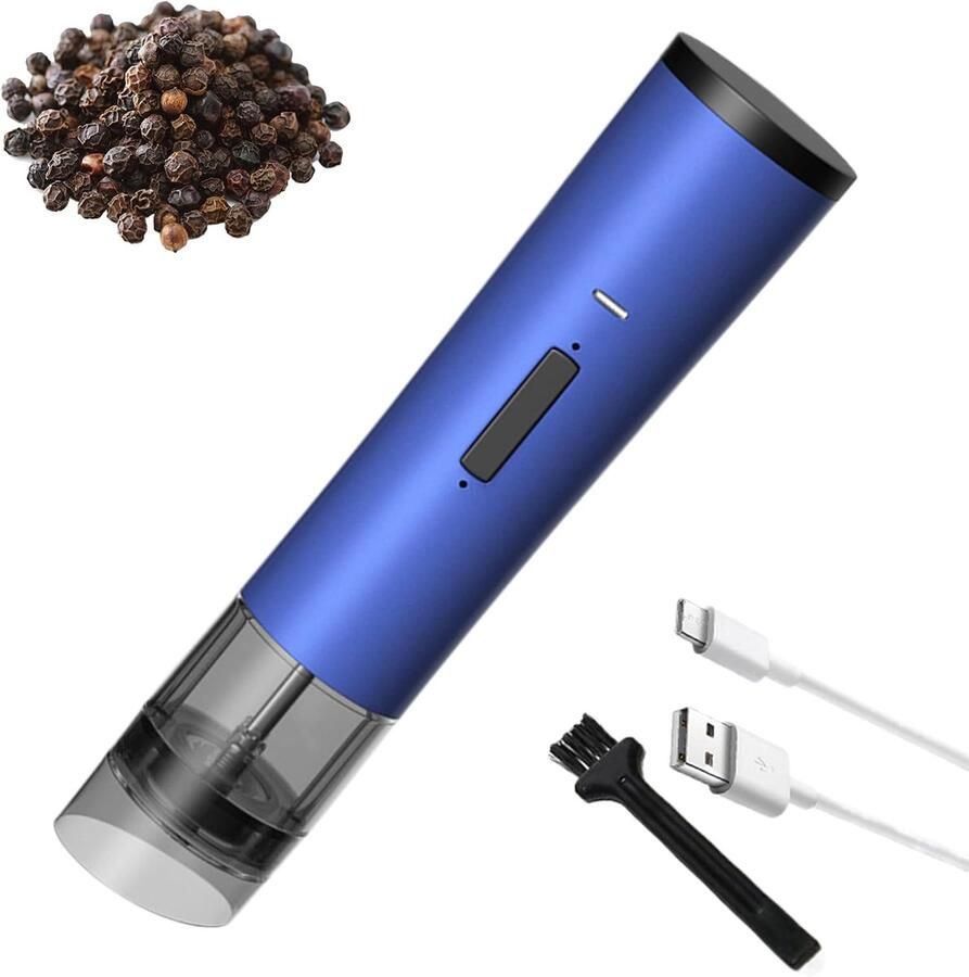 Elektrische Kruidenmolen Automatische Pepermolen Vers Malen Oplaadbaar Met USB 23cm Hoog Blauw